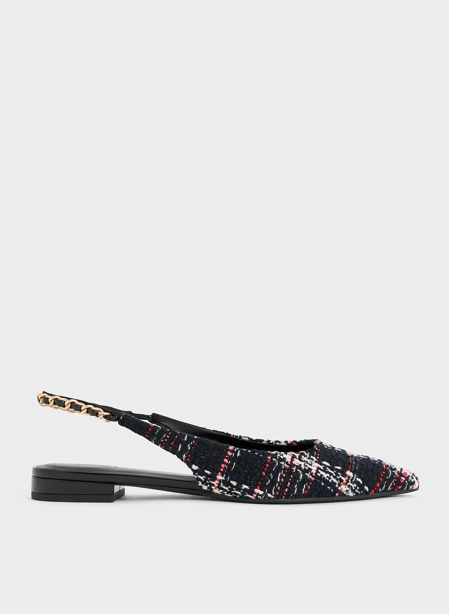 Tweed Braided-Chain Slingback Flats, Multi, hi-res