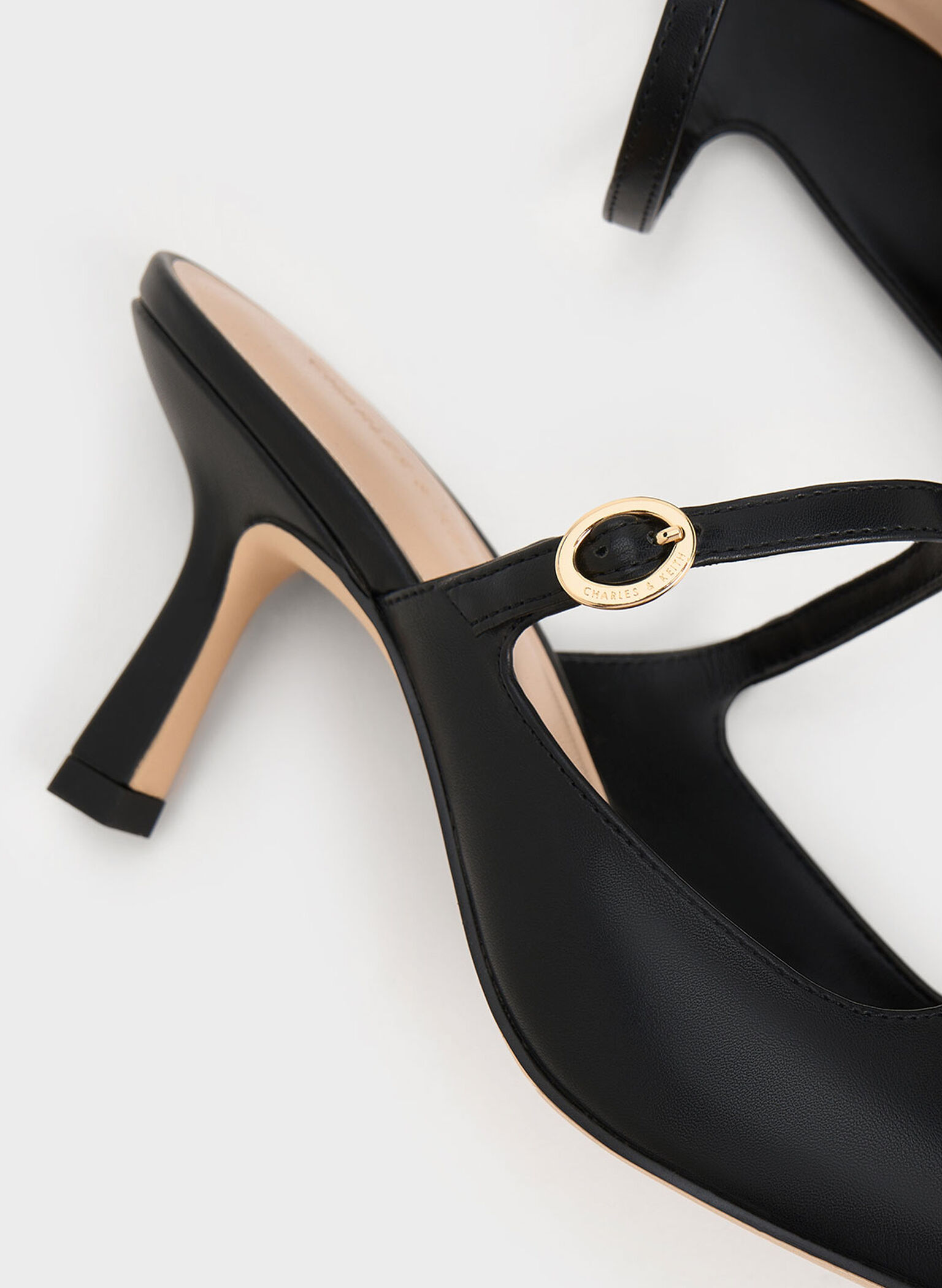 Buckle-Strap Heeled Mules, Black, hi-res