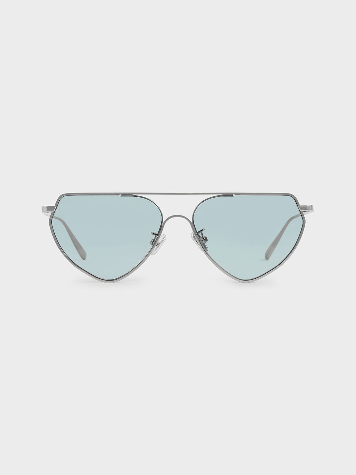 Thin Metal Frame Geometric Sunglasses, Blue, hi-res