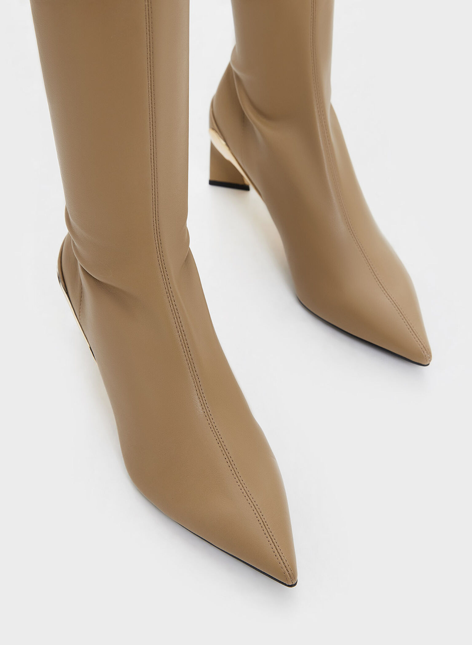 Devon Metallic Blade-Heel Knee-High Boots, Taupe, hi-res