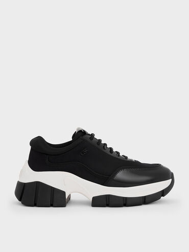 Yunna Leather & Recycled Fabric Chunky Sneakers, Black, hi-res