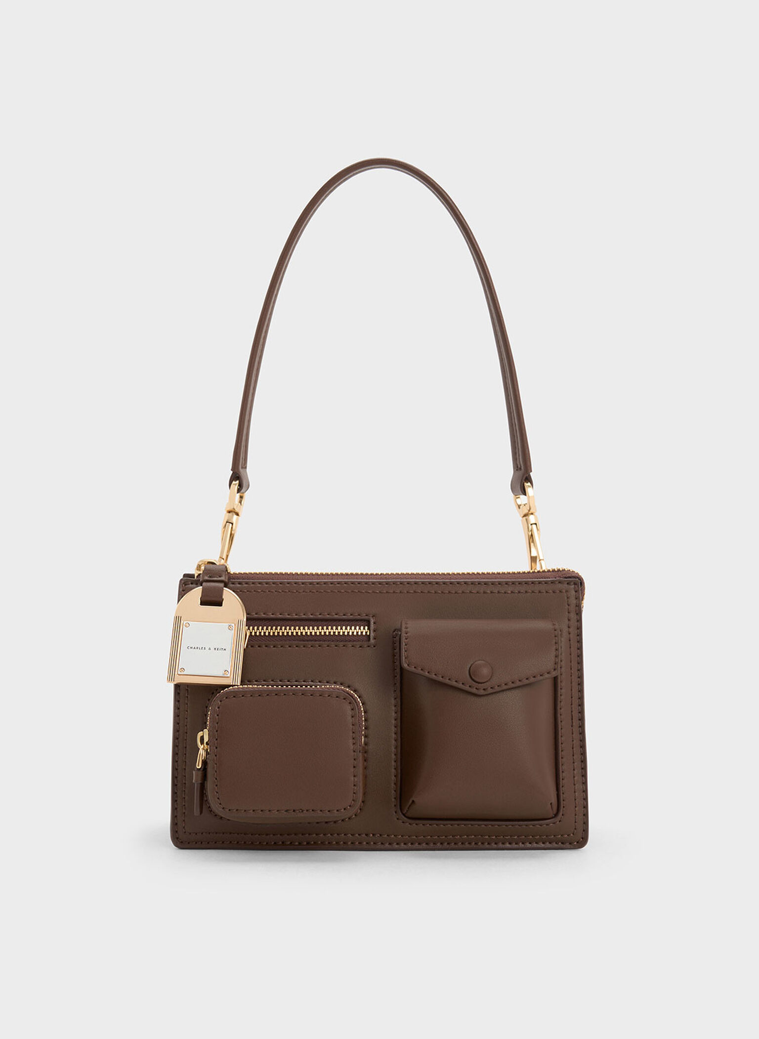 Austen Multi-Pocket Shoulder Bag, Dark Brown, hi-res