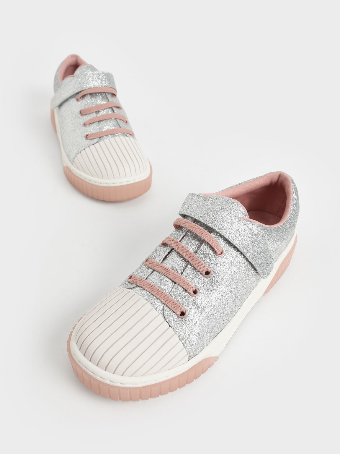 Girls' Glitter Platform Sneakers, Silver, hi-res