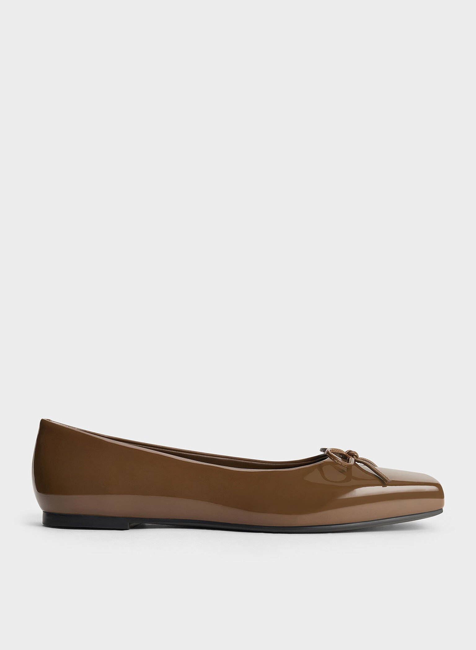 Square-Toe Bow Ballet Flats, Brown, hi-res