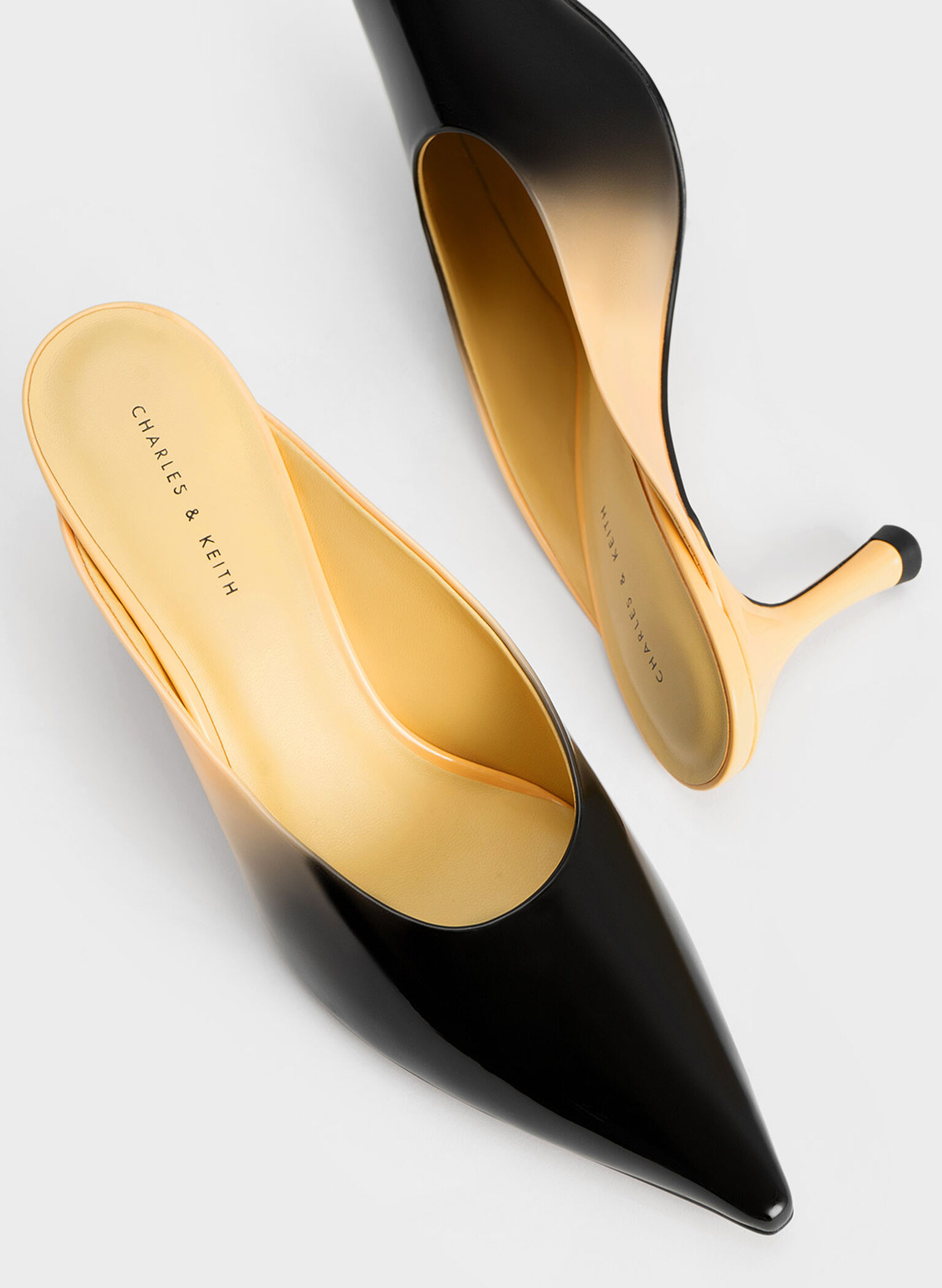 Patent Two-Tone Spool Heel Mules, Dark Grey, hi-res