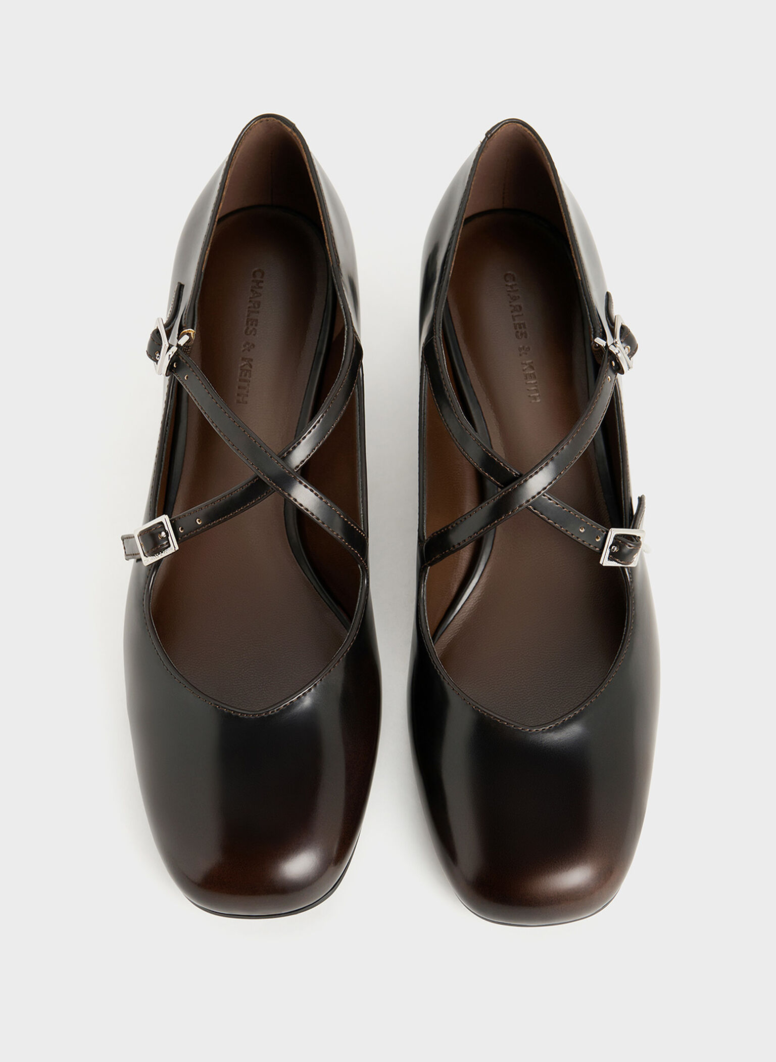 Crossover-Strap Block-Heel Mary Janes, Dark Brown, hi-res