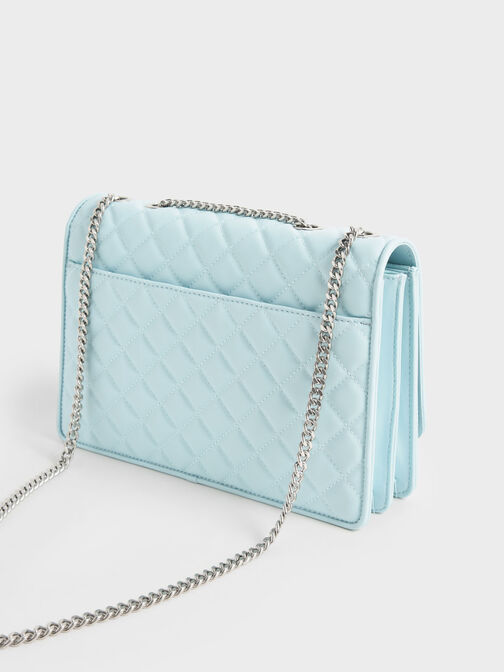 Double Chain Handle Quilted Bag, Light Blue, hi-res