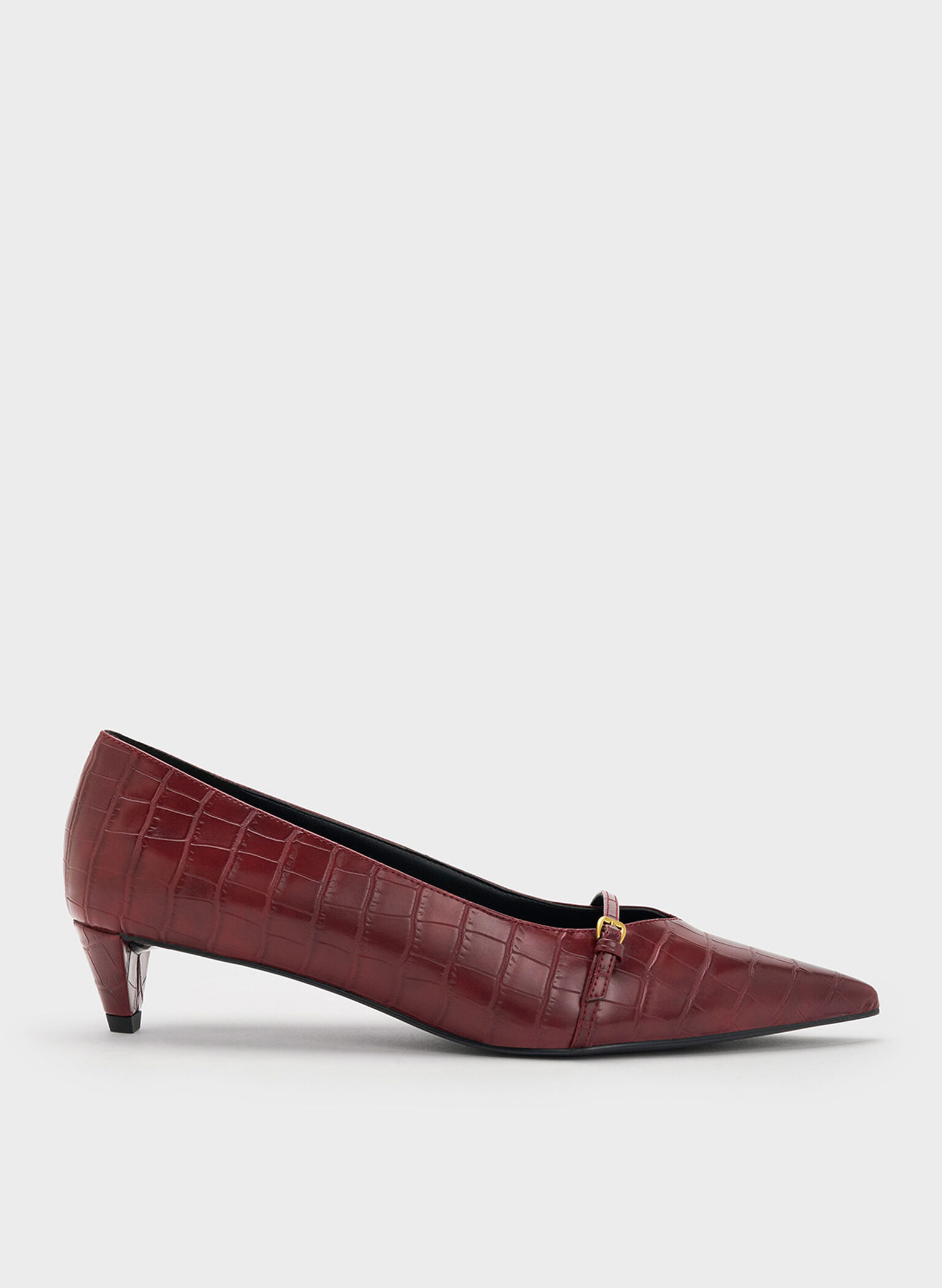 Croc-Effect Buckled Pointed-Toe Kitten-Heel Pumps, Animal Print Red, hi-res