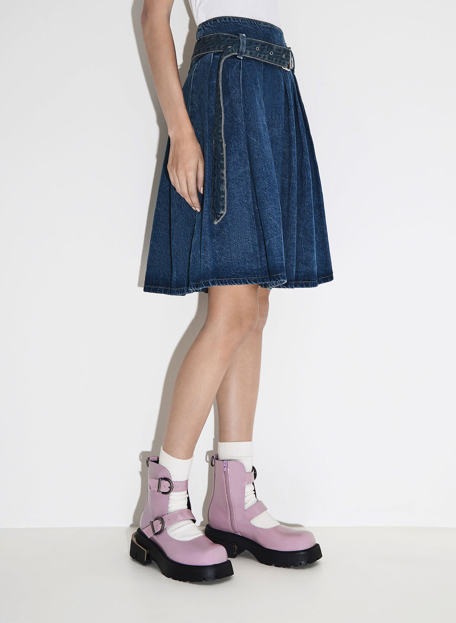 Selma Patent Buckled Chunky Boots, Lilac, hi-res