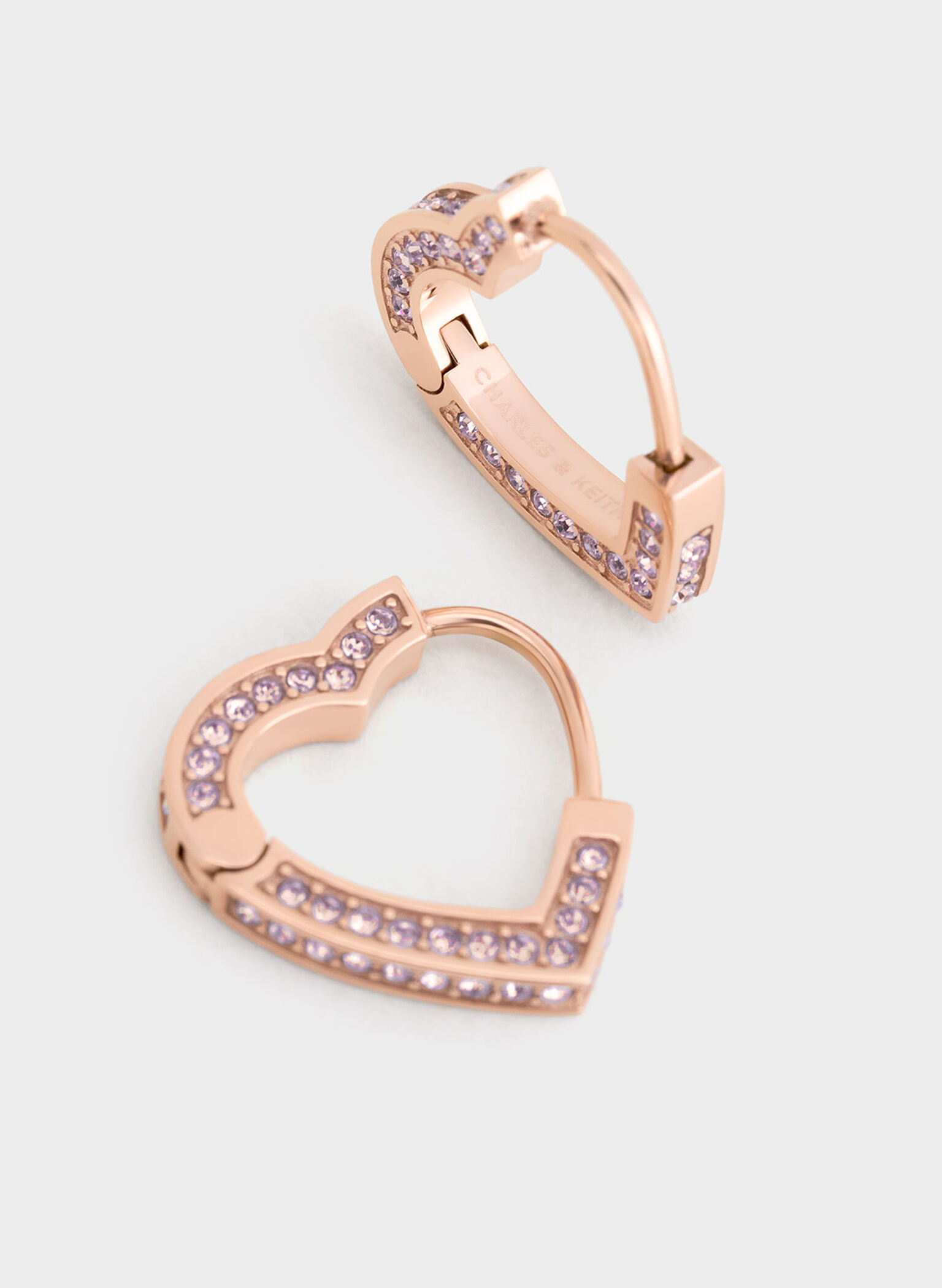 Malorie Crystal Heart Hoop Earrings, Rose Gold, hi-res