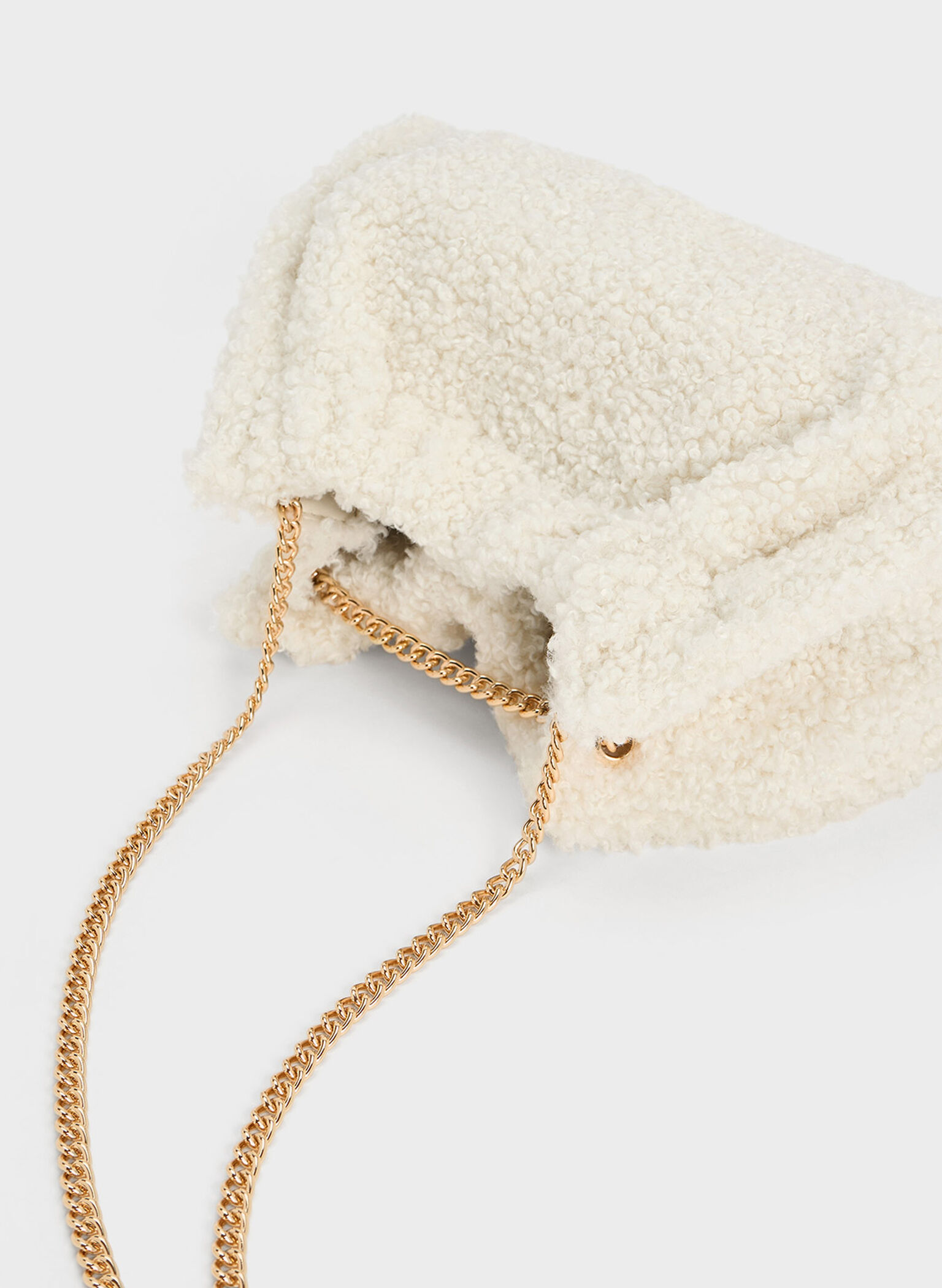 Cyrus Furry Slouchy Chain-Handle Bag, Cream, hi-res
