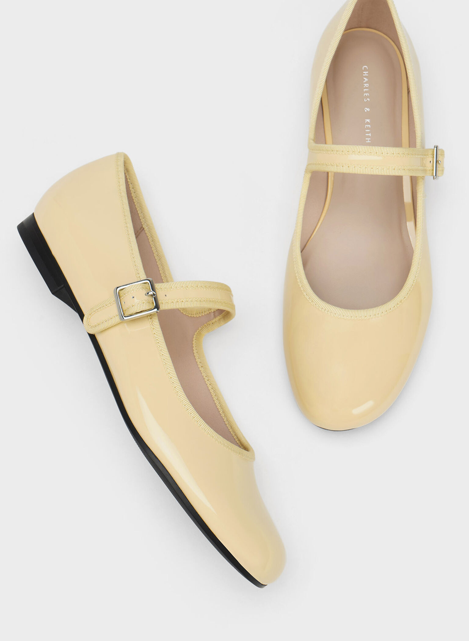 Patent Buckled Mary Jane Flats, Yellow, hi-res
