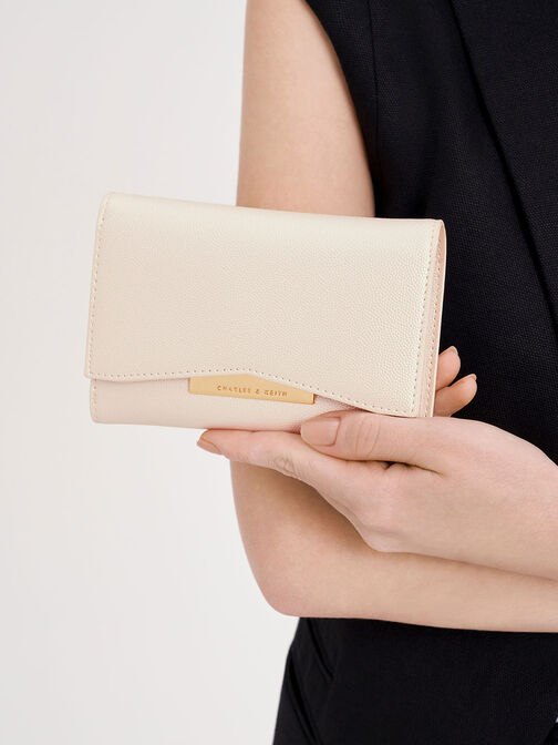 Metallic Accent Short Wallet, Pearl, hi-res