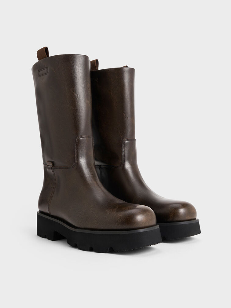 Double Pull-Tab Calf Boots, Dark Brown, hi-res