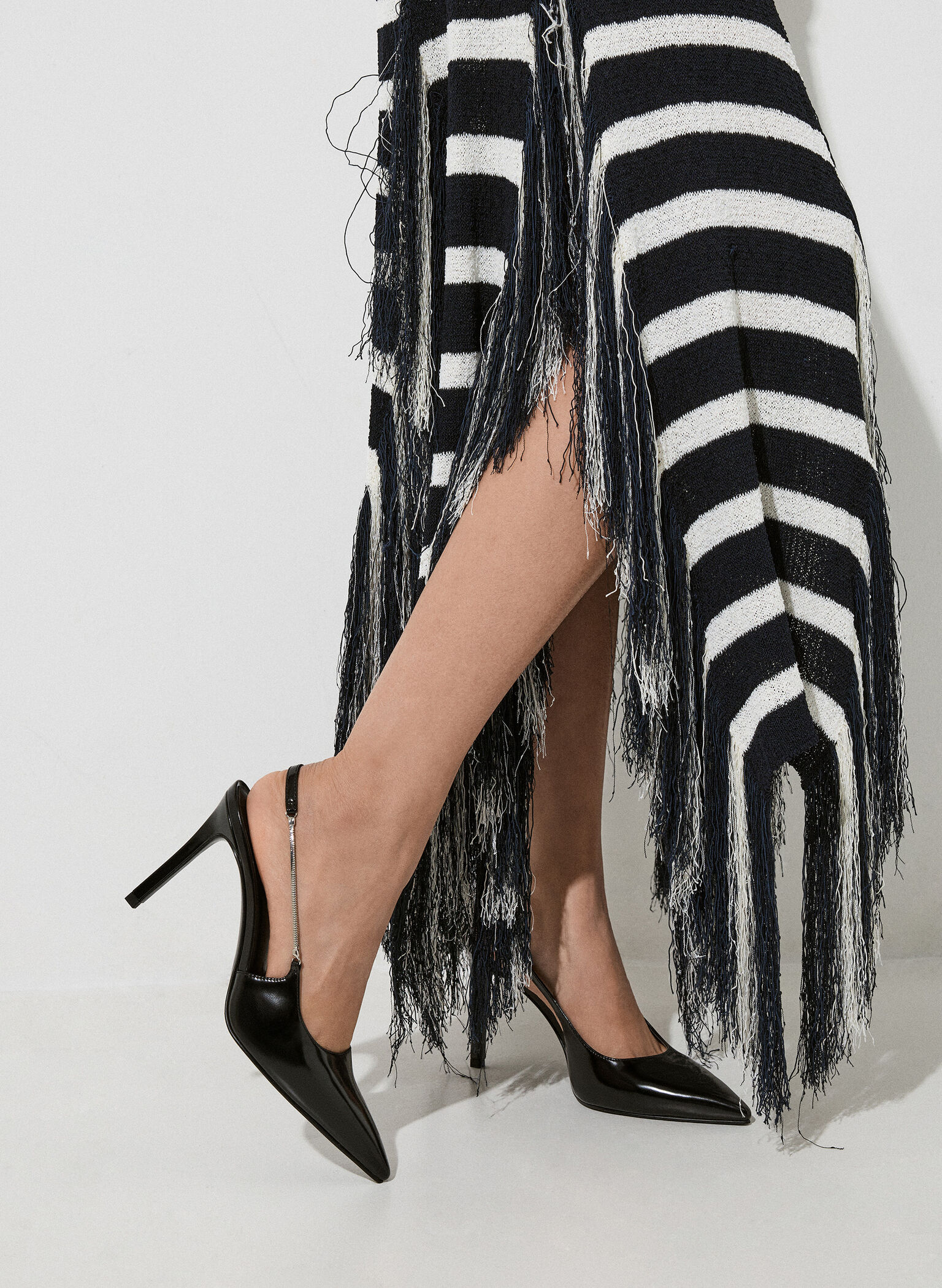 Chain-Strap Pointed-Toe Slingback Pumps, Black Box, hi-res