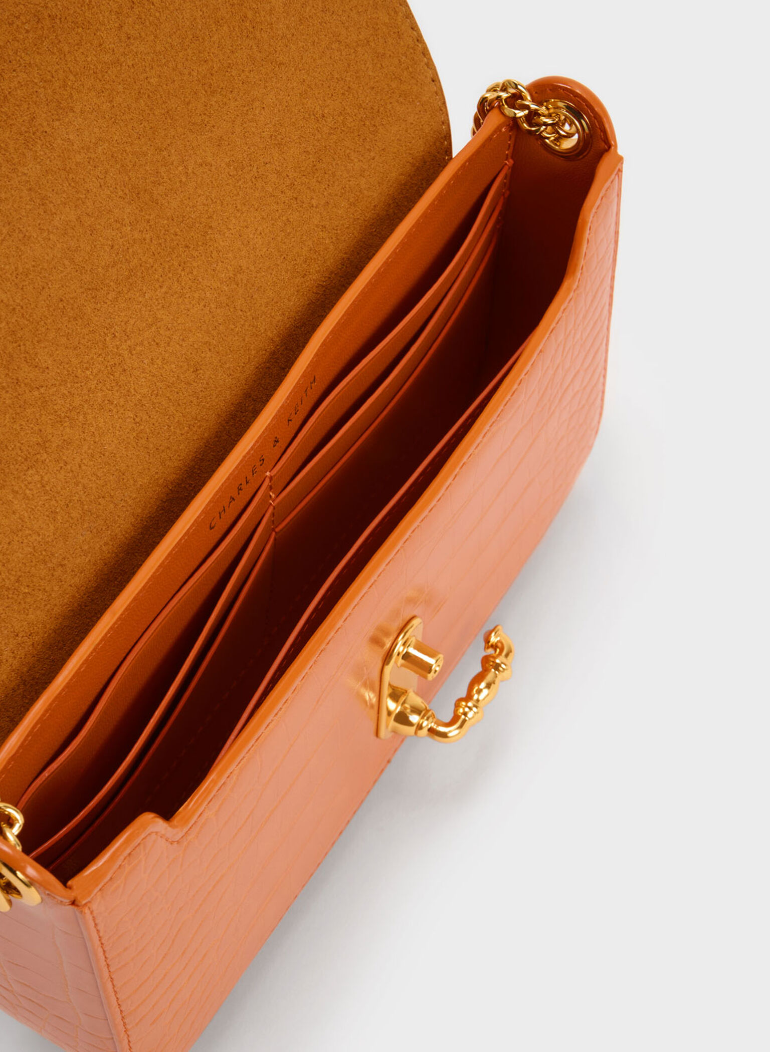 Meriah Croc-Embossed Clutch, Orange, hi-res