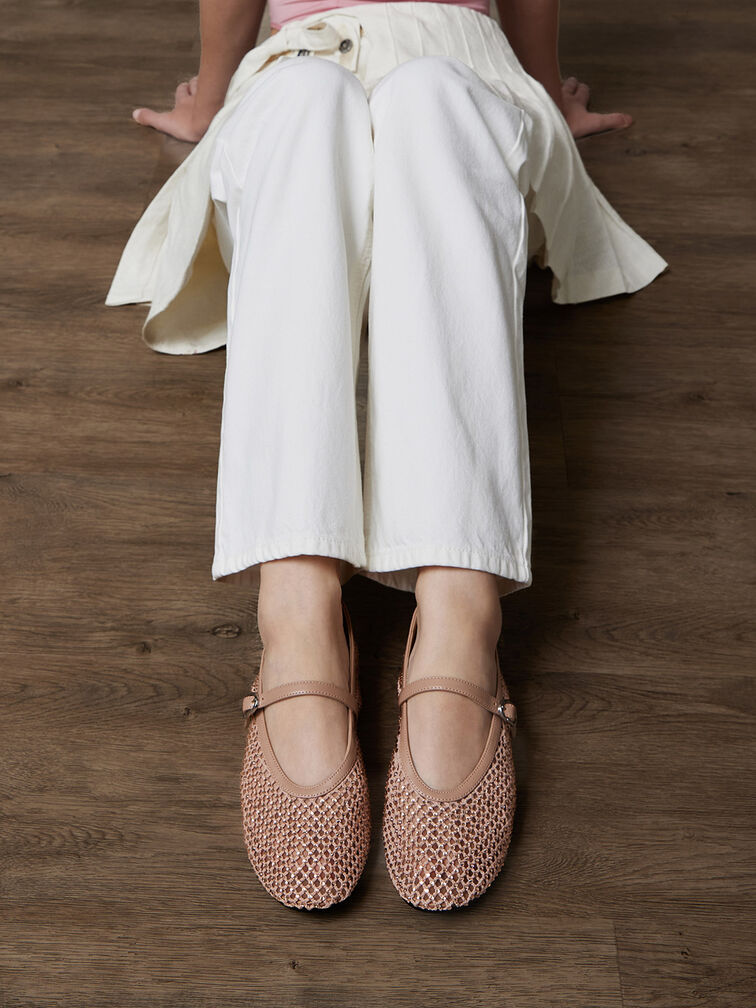 Maggie Mesh Crystal-Embellished Mary Janes, Nude, hi-res