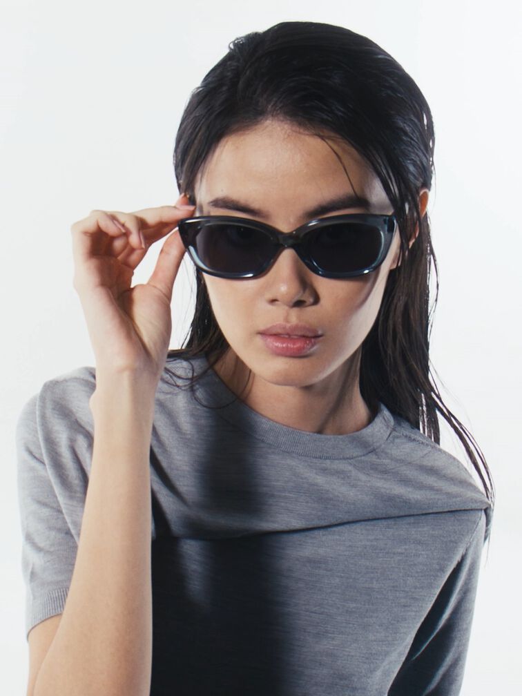 Maeva Recycled Acetate Cat-Eye Sunglasses, Teal, hi-res