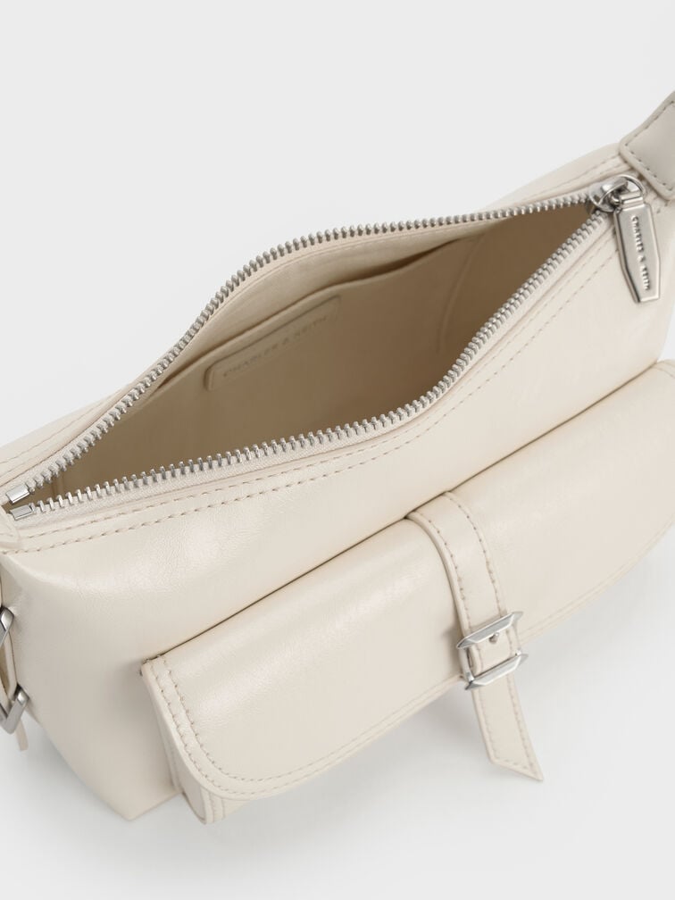 Bryna Belted Shoulder Bag, Cream, hi-res
