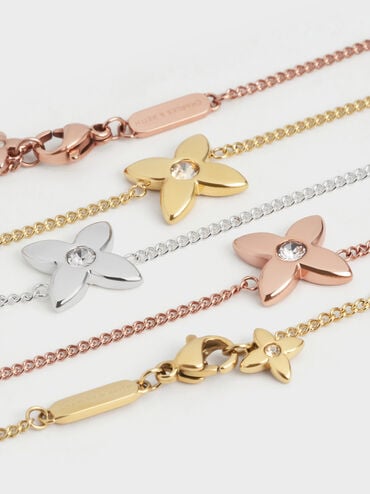 Felicity Flower- Motif Crystal Necklace, Rose Gold, hi-res