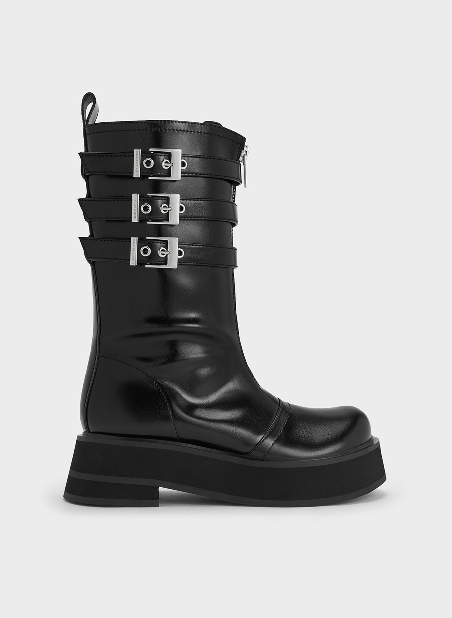 Nikki Triple-Buckle Calf Boots, Black, hi-res