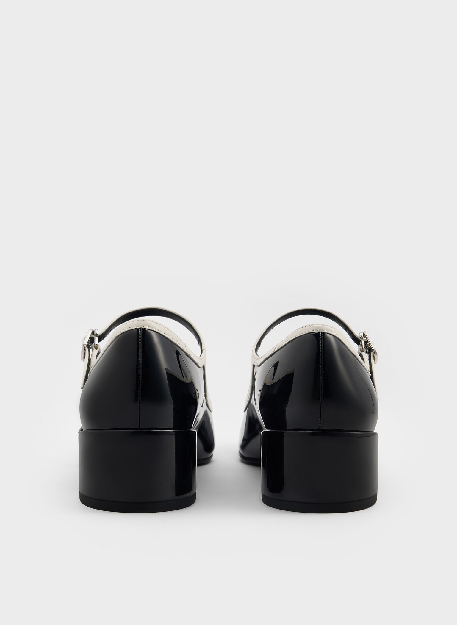 Patent Contrast-Trim Double-Strap Mary Jane Pumps, Black Patent, hi-res