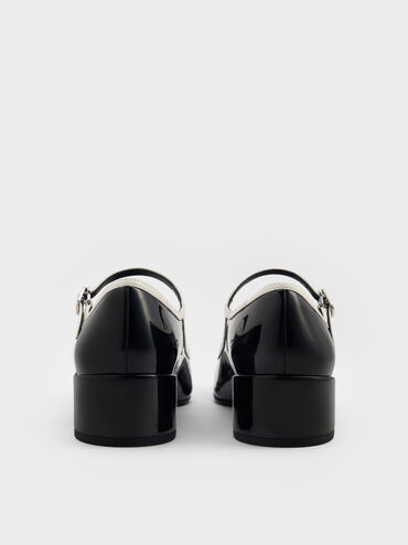 Patent Contrast-Trim Double-Strap Mary Jane Pumps, Black Patent, hi-res