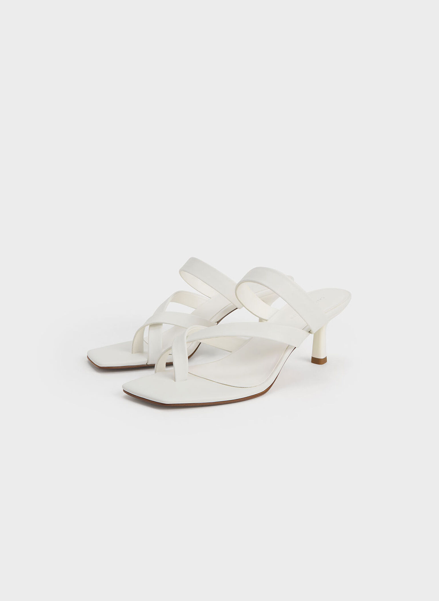 Asymmetric Toe Ring Heeled Sandals, White, hi-res