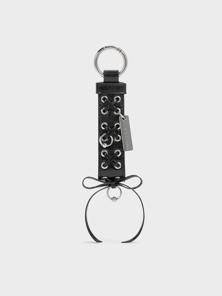Grommet Lace-Up Bag Charm, Noir, hi-res