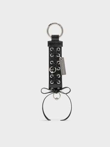 Grommet Lace-Up Bag Charm, Noir, hi-res