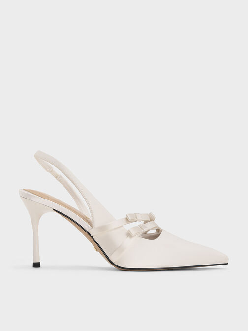 Jessy Recycled Polyester Bow Slingback Pumps, White, hi-res