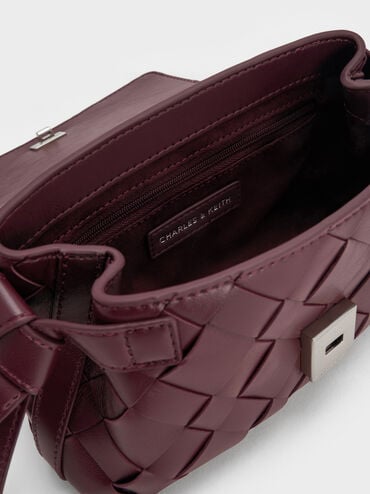 Ivette Woven Crossbody Bag, Wineberry Red, hi-res