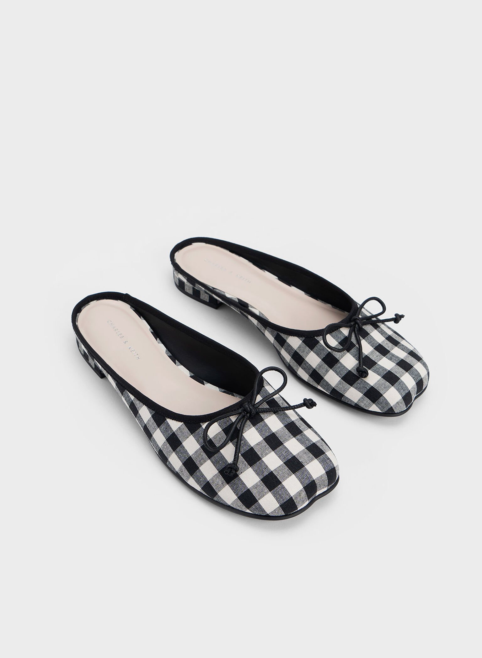 Bow Checkered Slip-On Flats, Black Textured, hi-res