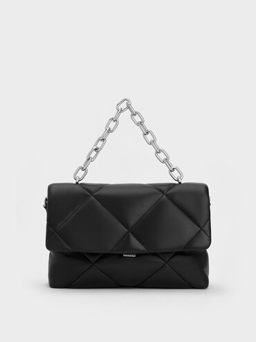 Lin Puffy Chain Shoulder Bag, Noir, hi-res