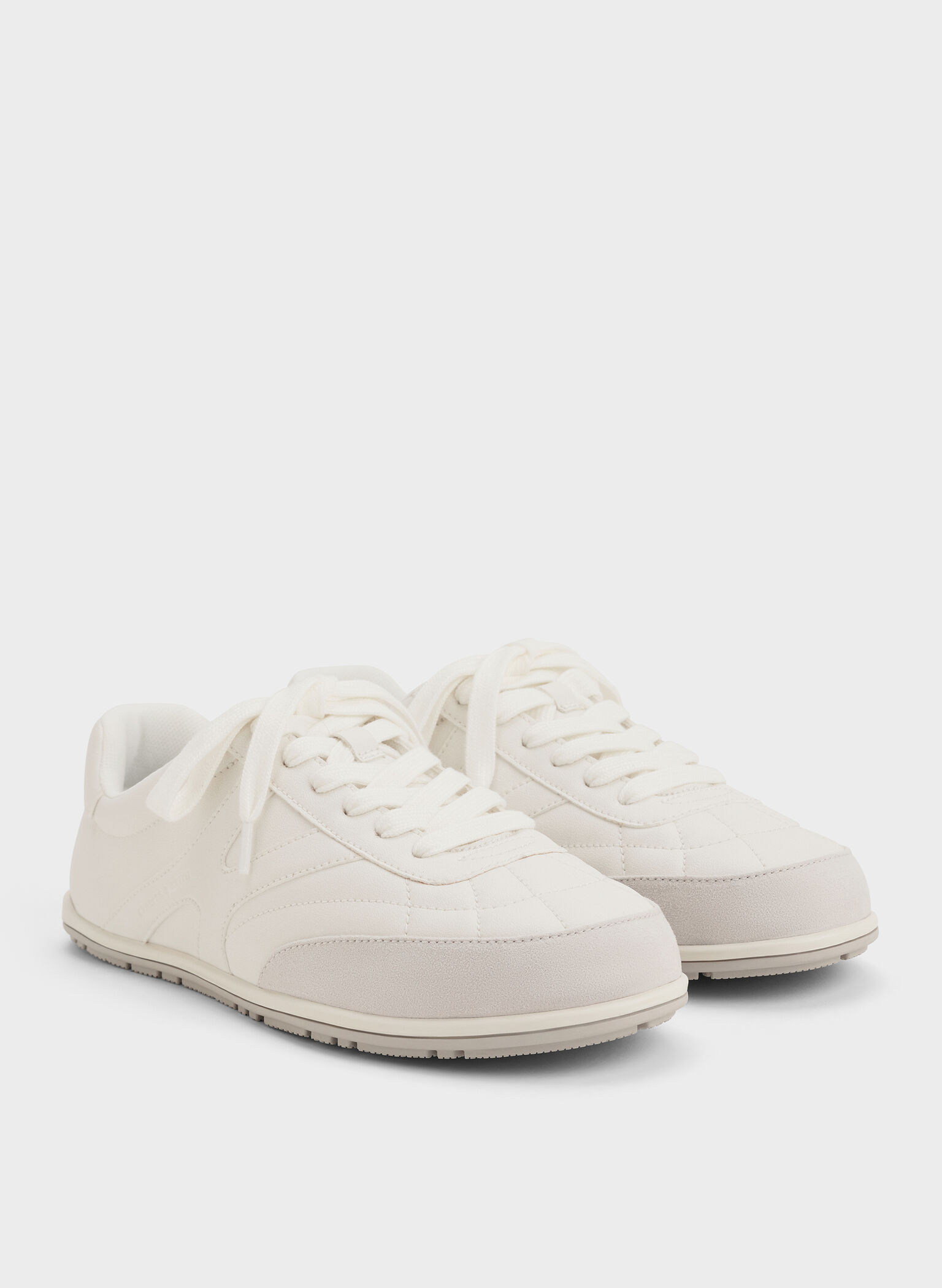 Faux Suede Two-Tone Low-Top Sneakers, White, hi-res