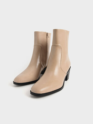 Slant Heel Ankle Boots, Sand, hi-res