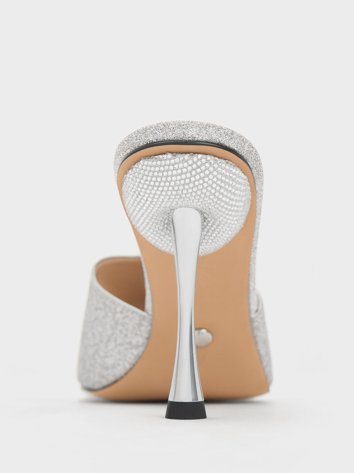 Demi Glittered Metallic Heel Mules Silver