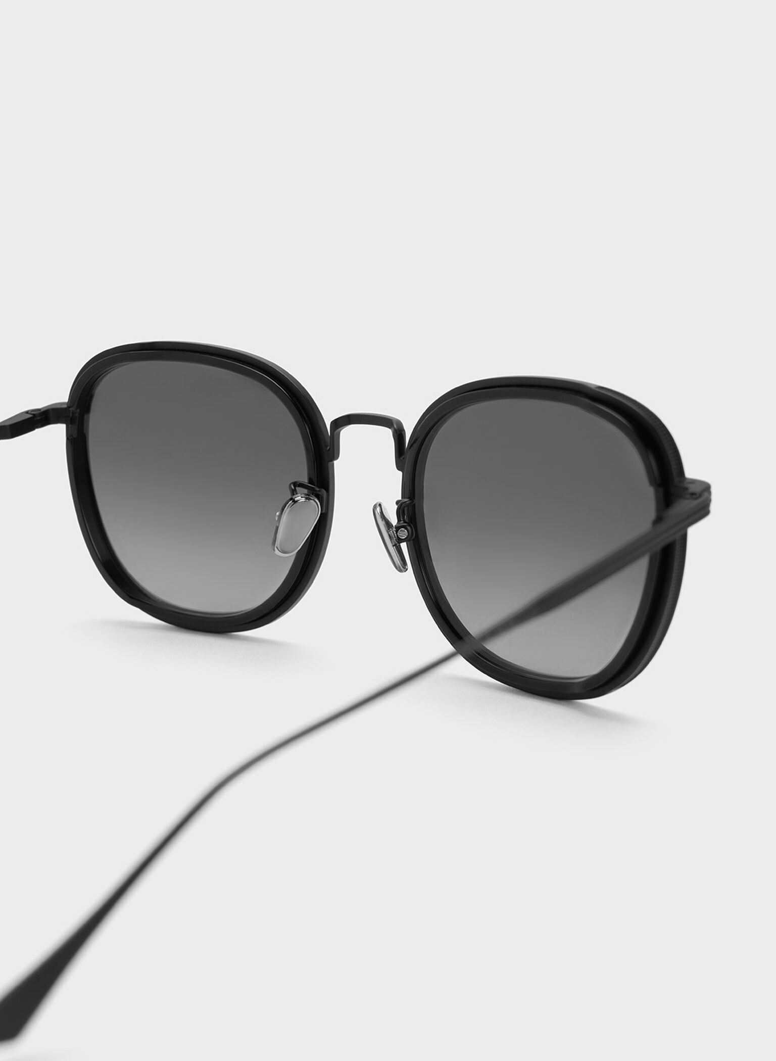 Recycled Acetate Metallic-Rim Sunglasses, Black, hi-res