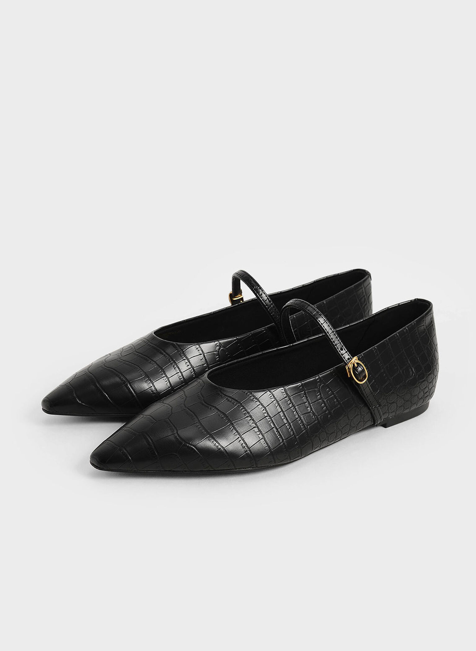 Croc-Effect Mary Jane Flats, Animal Print Black, hi-res