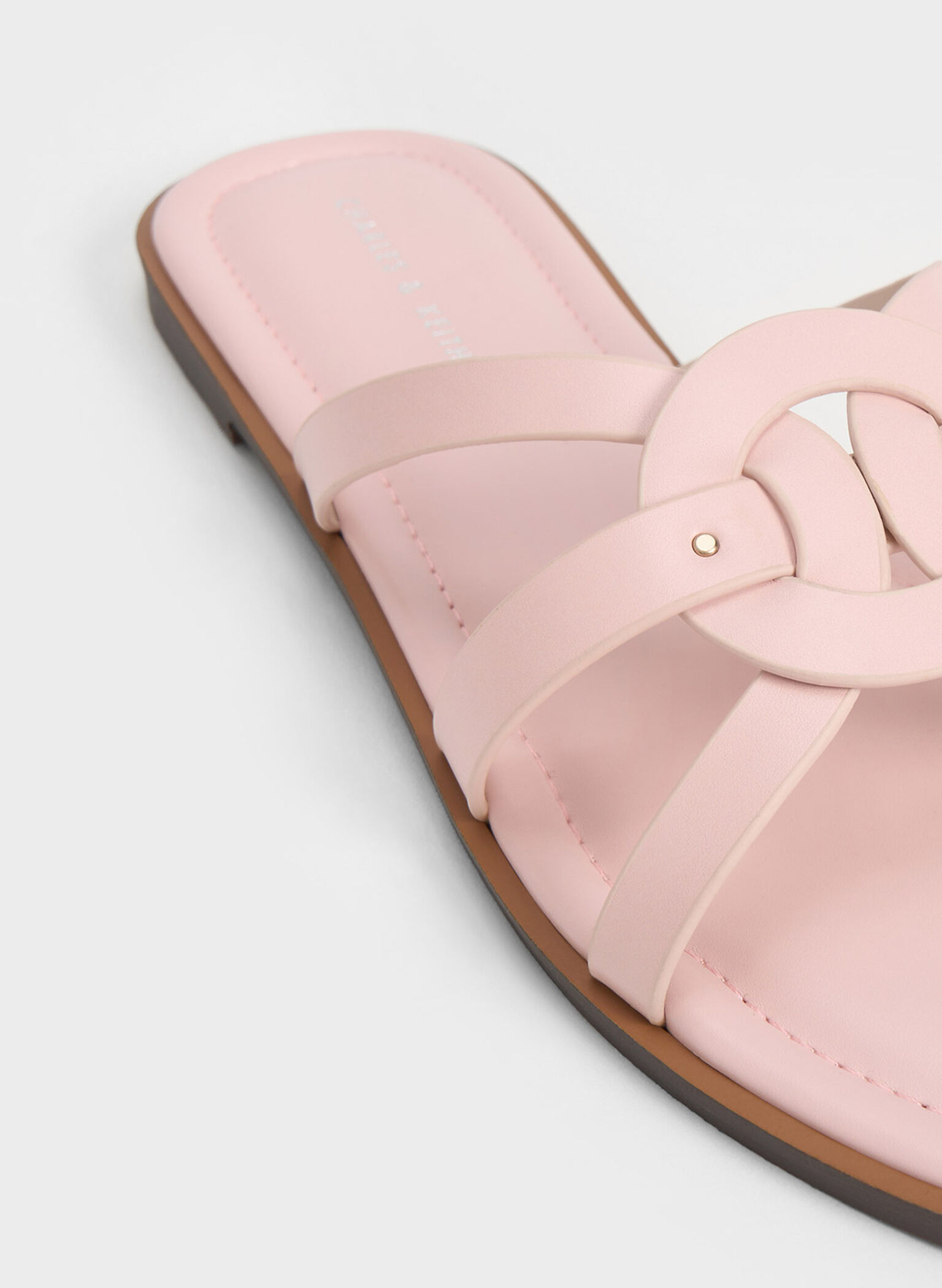 Ring Detail Strappy Flats, Light Pink, hi-res