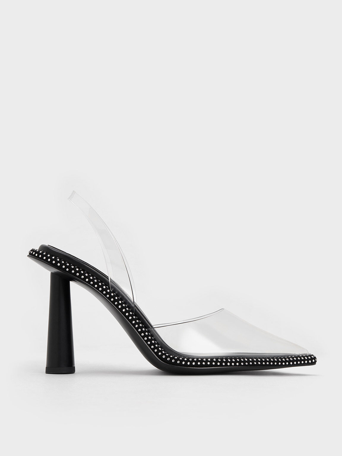 Clear See Through Crystal Embellished Slingback Pumps CHARLES