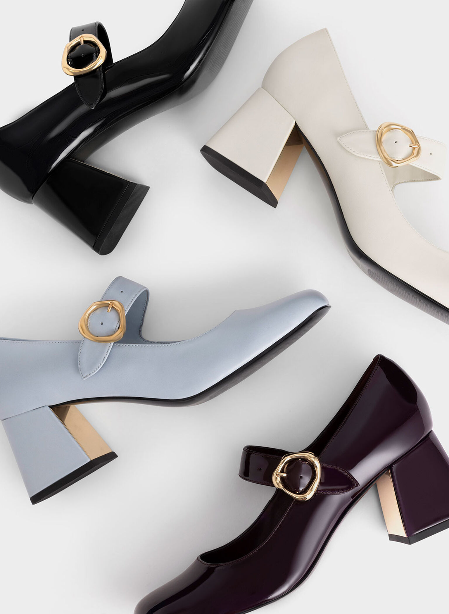 Buckled Mary Jane Pumps, Chalk, hi-res