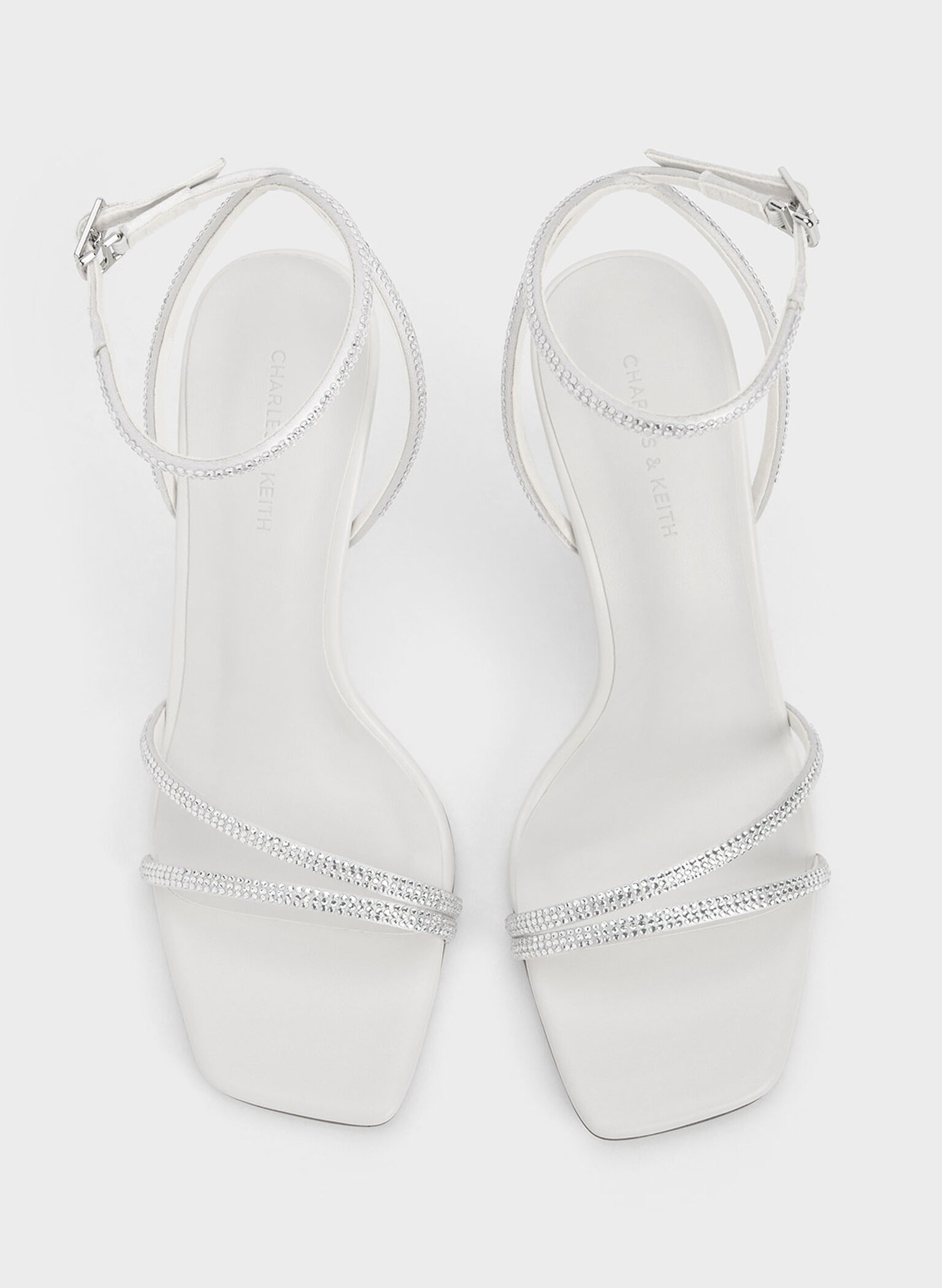 Satin Crystal-Embellished Stiletto-Heel Sandals, White, hi-res