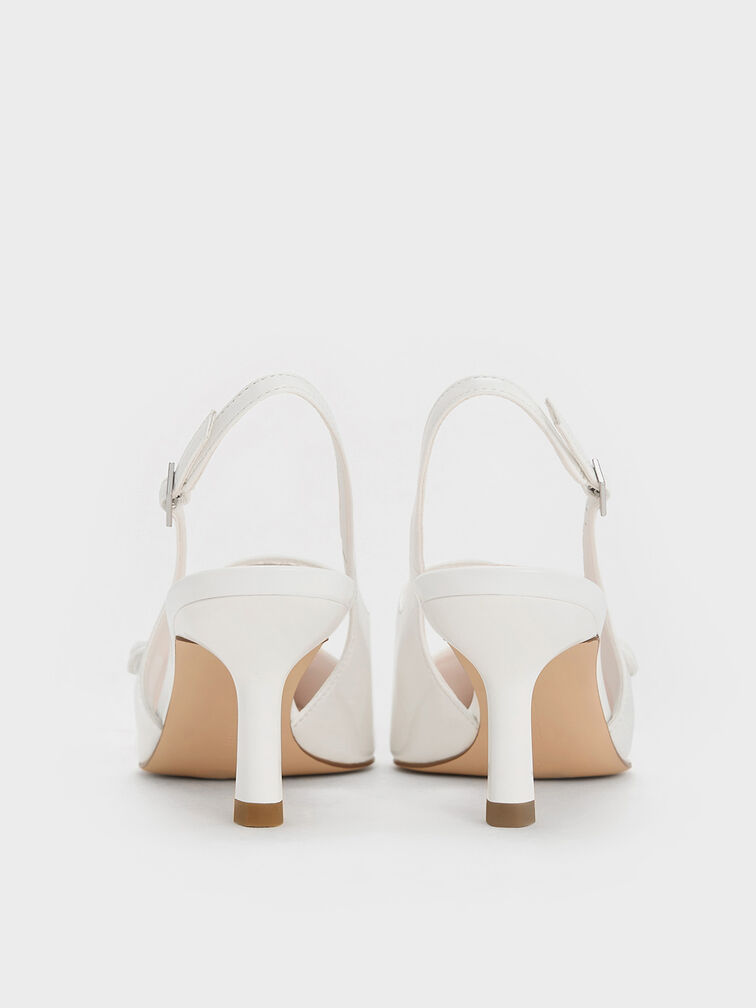 Pointed-Toe Mary Jane Slingback Pumps, White, hi-res