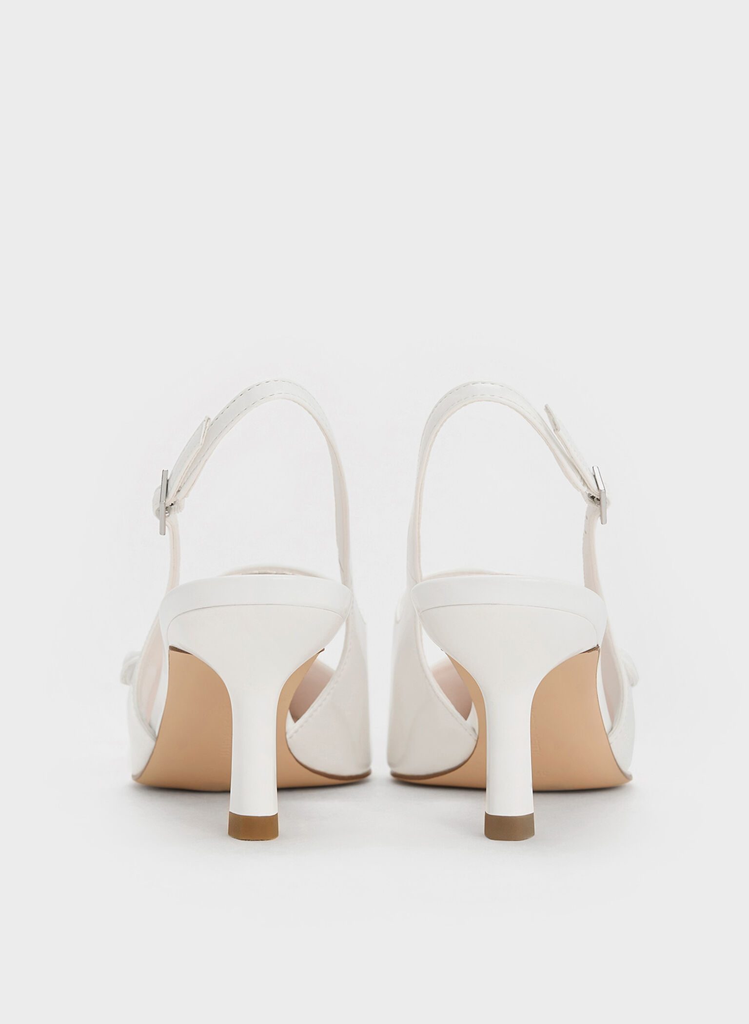 Pointed-Toe Mary Jane Slingback Pumps, White, hi-res