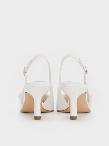 Pointed-Toe Mary Jane Slingback Pumps, White, hi-res