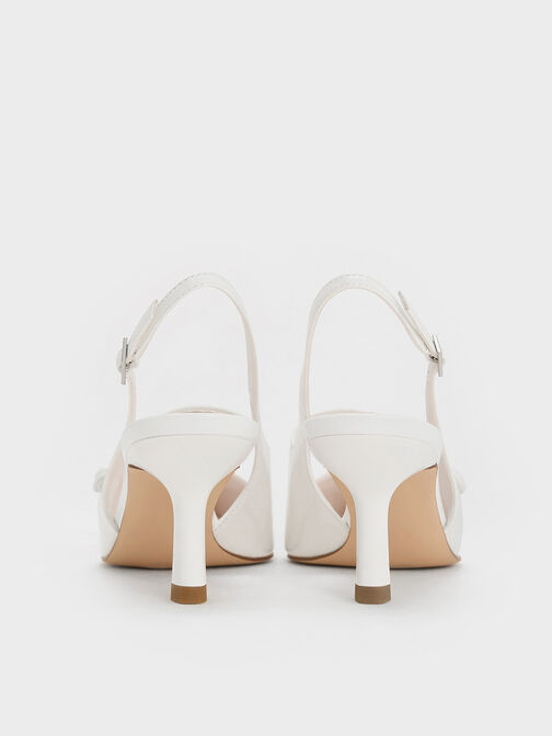 Pointed-Toe Mary Jane Slingback Pumps, White, hi-res