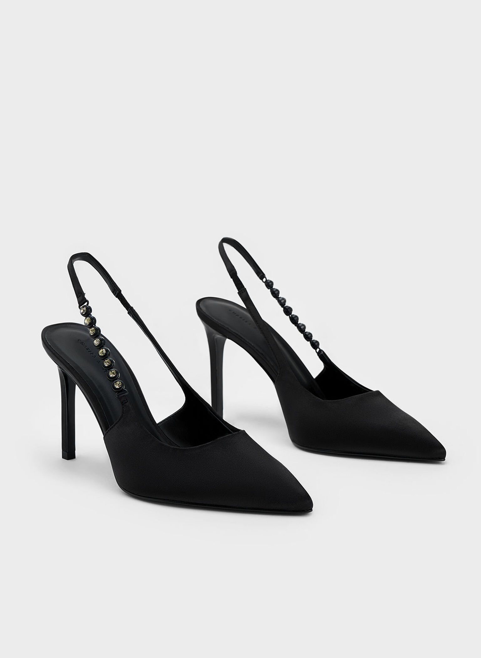 Flores Recycled Polyester Gem-Strap Slingback Pumps, Black, hi-res