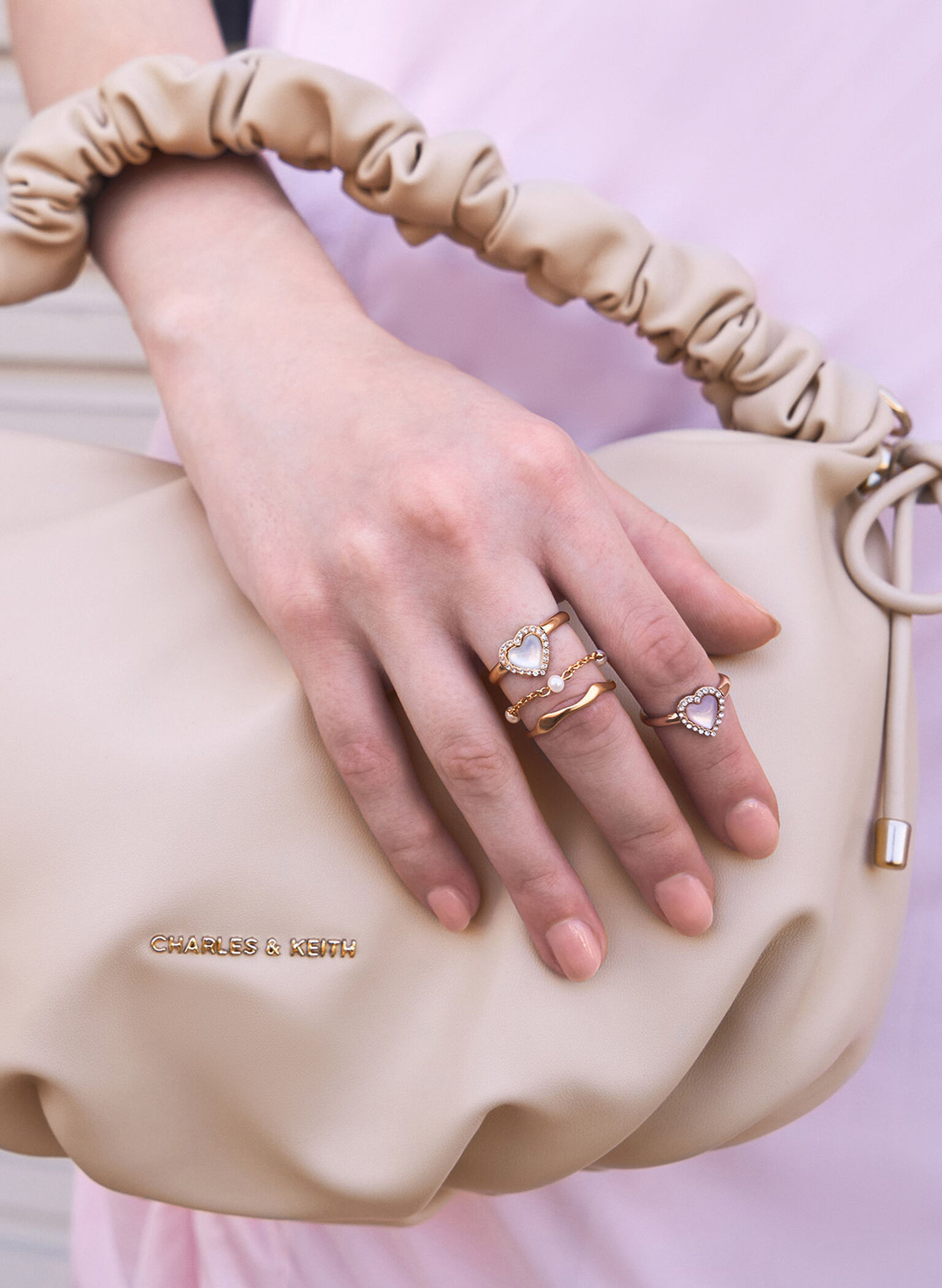 Annalise Crystal Heart-Stone Ring, Brush Gold, hi-res