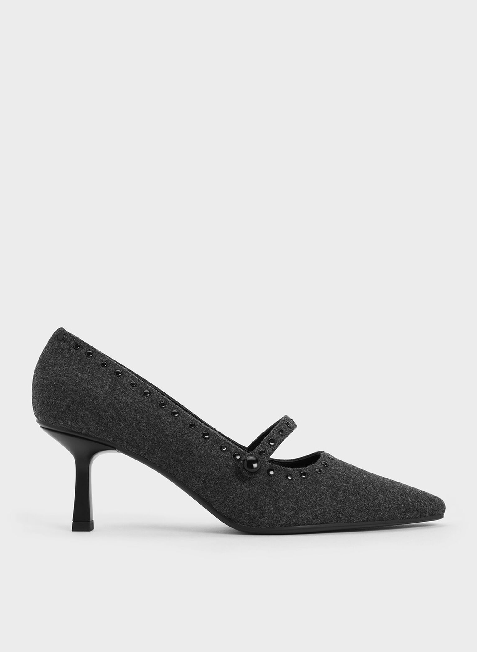 Textured Studded Mary Jane Pumps, Grey, hi-res